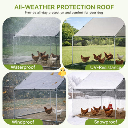 COMHOMA 19.7×10×6.6FT Large Metal Chicken Coop,Galvanized Steel Walk-in Chicken Run with Waterproof Roof & Lockable Door,Outdoor Poultry Cage for Hens,Ducks,Rabbits