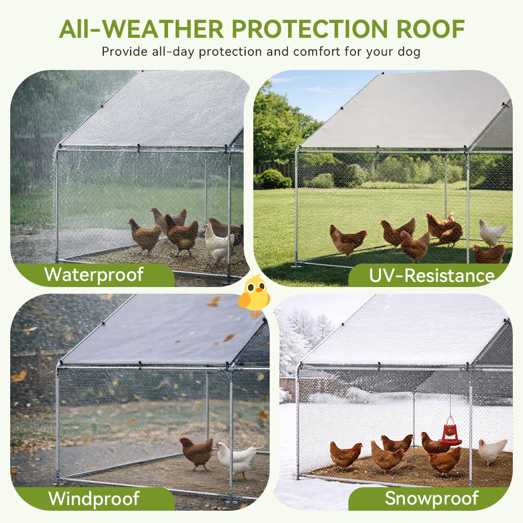 COMHOMA 19.7×10×6.6FT Large Metal Chicken Coop with Roosting Perch,Walk-in Chicken Run with Waterproof Roof & Lockable Door,Outdoor Poultry Cage for Hens,Ducks,Rabbits
