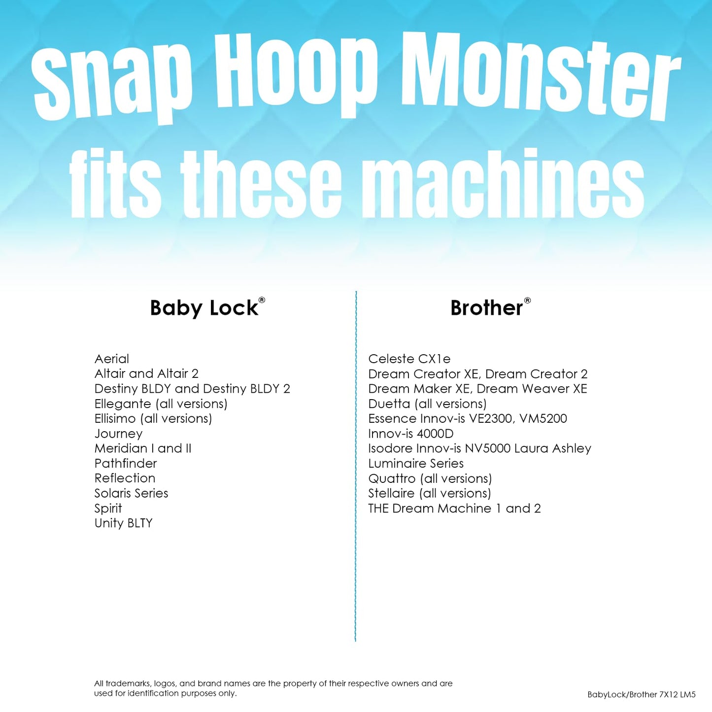 Snap Hoop Monster for Baby Lock/Brother (7" x 12") Magnetic Embroidery Hoop for Machine Embroidery