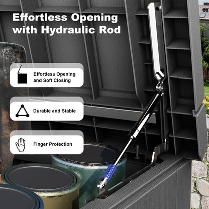 KFY 280 Gallon Large Outdoor Storage Box Waterproof, UV Resistant Resin Deck Box with Hydraulic Rod & Lockable Latch for Patio Furniture, Outside Storage Box for Garden Tools, Patio Cushions, Black