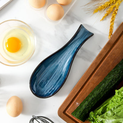 Spoon Rest for Stove Top, Ceramic Large 8.7 Inch Spoon Holder for Kitchen Counter, Porcelain Utensil Rest for Ladle, Spatula, Housewarming Gifts, Dishwasher Safe and Heat-Resistant, Blue(1 PC)