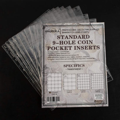 200 Pockets Coin Binders Pages - 1.77 inch Holders 10 pcs Loose-Leaf Sheets Acid-Free Collection Holders for Medallion Coin Stamp Currency Collecting Supplies 45x45 mm / 1.77x1.77 inch CS03220