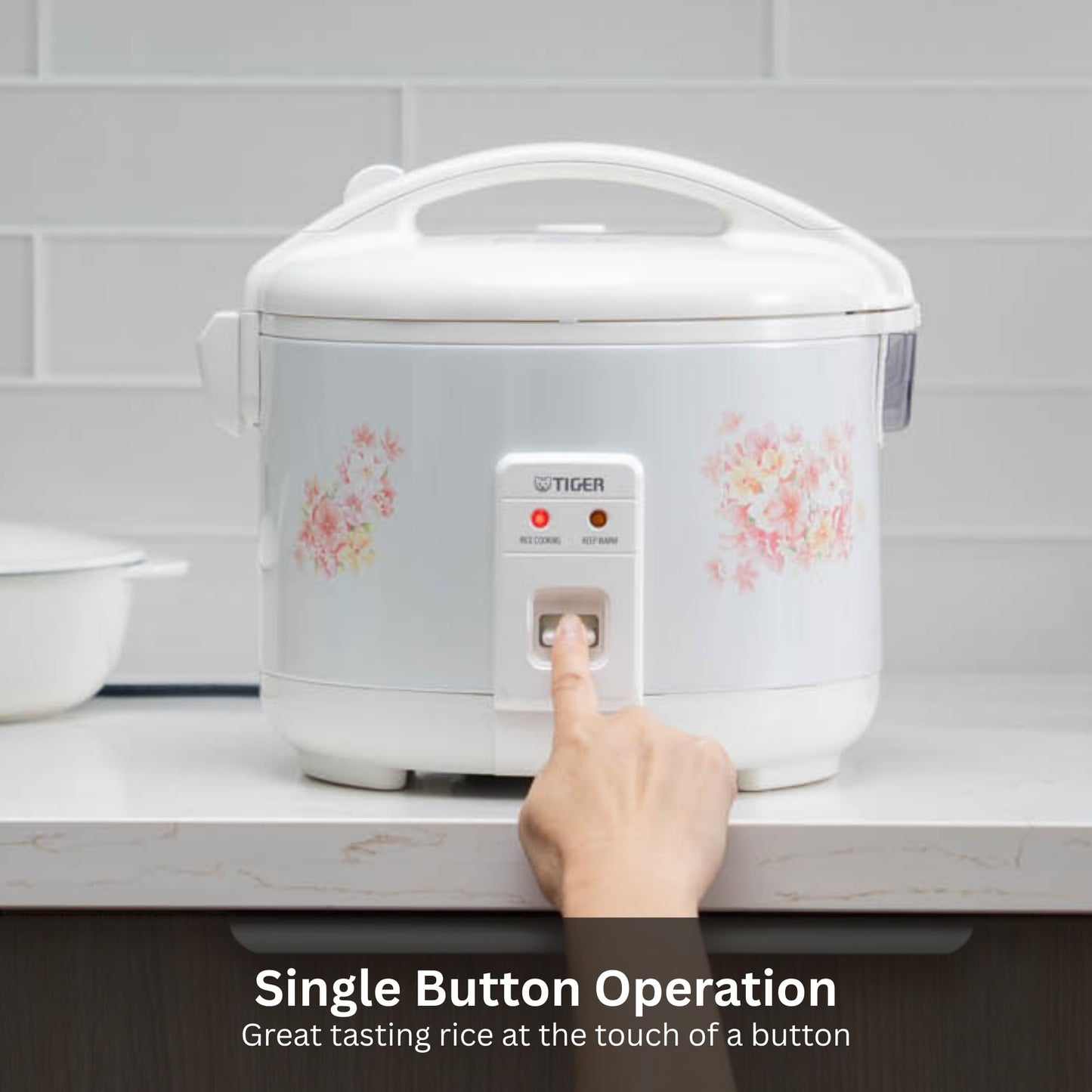 Tiger JNP-0550-LF 3 Cup Capacity White Rice Cooker with Non-Stick Inner Pot, Retractable Power Cord, and Keep Warm up to 12 hours (Flower)
