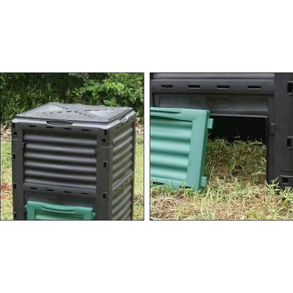 Kitchen Compost Bin,300L (80 Gallons) Compost Bin with 1kg Compost Accelerator, Large Outdoor Compost Bin with Top Top Exit Door Bottom BPA Free Material Grass Food Trash