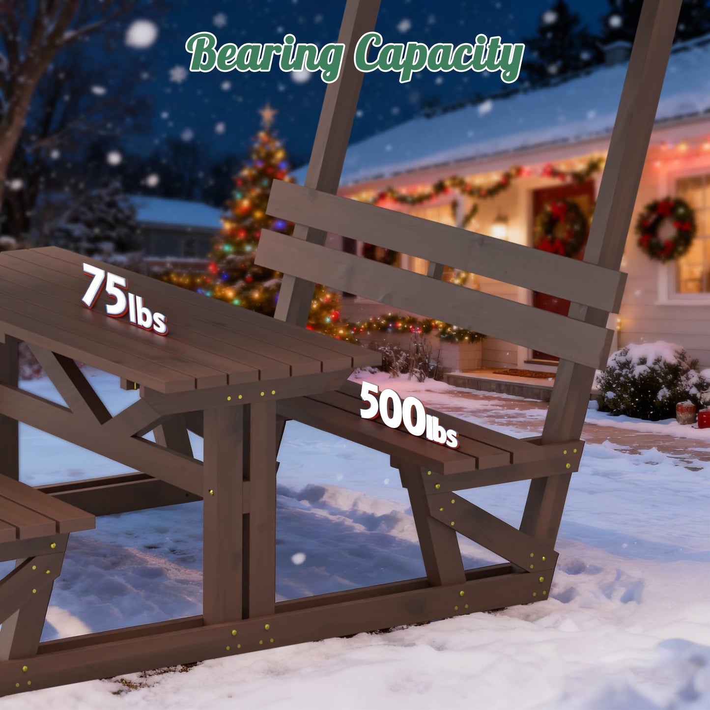 BIFULDYO Outdoor Picnic Table with Benches and Removable Canopy, 6 Person Waterproof Solid Wood Table and Chairs Set for Patios, Gardens, Decks, Parks, Beaches
