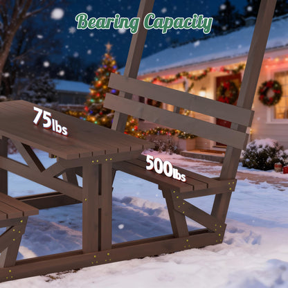 BIFULDYO Outdoor Picnic Table with Benches and Removable Canopy, 6 Person Waterproof Solid Wood Table and Chairs Set for Patios, Gardens, Decks, Parks, Beaches