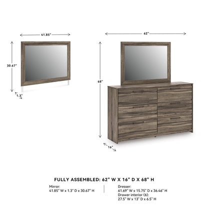 Signature Design by Ashley Baystorm Contemporary 6-Drawer Dresser and Mirror with Anti-Tipping Restraint, Light Brown