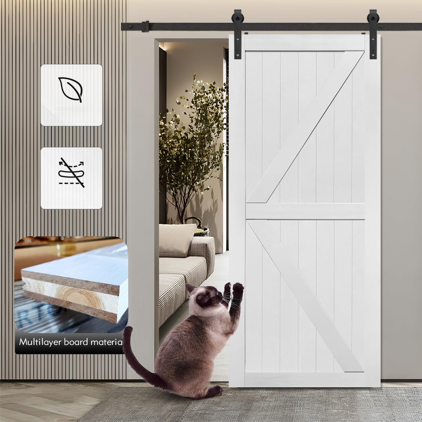 S&Z TOPHAND® 54in x 96in MDF Barn Door with 10FT Sliding Door Hardware Kit,Solid Barn Door Slab Covered with Water-Proof PVC Surface