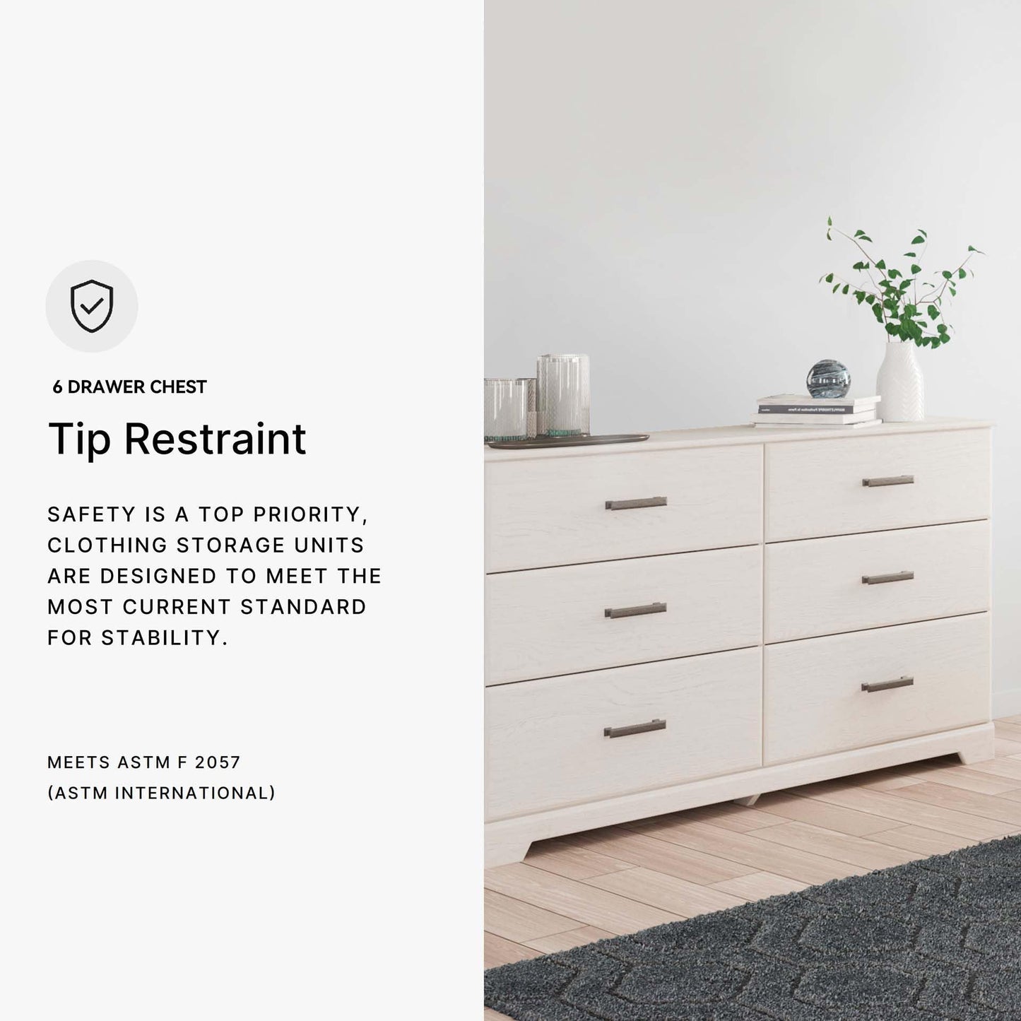 Signature Design by Ashley Stelsie Modern Scandinavian 6 Drawer Dresser, Whitewash