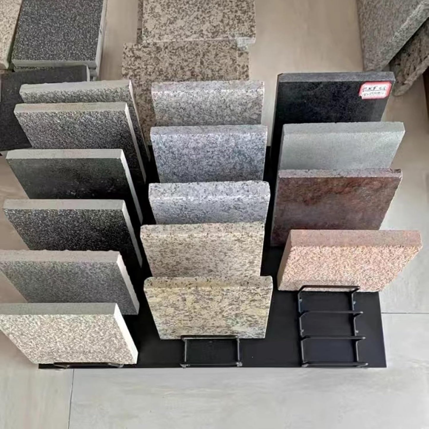 Floor tile sample rack,Heavy Duty Floor Tile Display Rack - Metal & Wooden Vertical Sample Holder, Perfect for Craft Shows, Oblique Insertion Design for Efficient Tile Storage