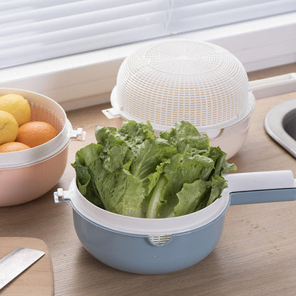 HUANIZI Double Layer Rice Wash Basket 2 in 1 Kitchen Strainer Bowl Drain Basket with Handle Fruit Vegetable Colander for Washing Mixing Kitchen Strainer Bowl Set, Beige