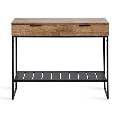 Kate and Laurel Malone Modern Wooden Console Table with Metal Shelf, 36 x 13 x 31, Natural Brown and Black, Transitional Wood Entryway Table with Storage Shelf Below