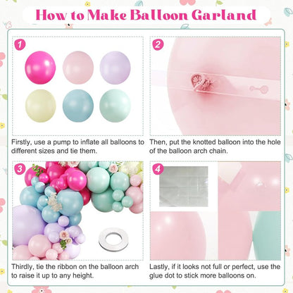 Wildflower Balloon Arch Kit, 124Pcs Pastel Balloon Arch Kit Includes Hot Pink Light Pink Blue Green Purple Yellow Balloons for Birthday Baby Shower Wedding Spring Summer Party Decorations