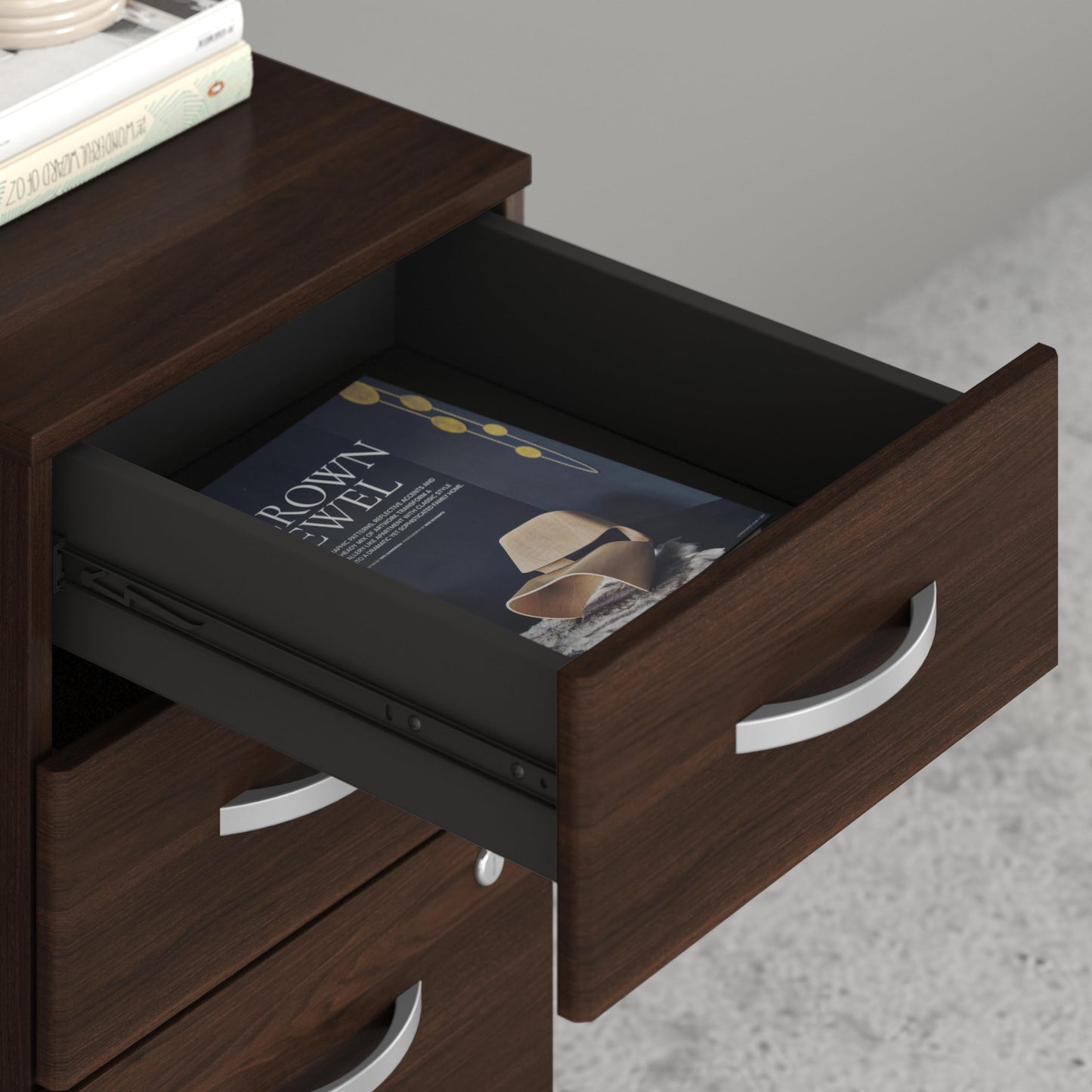 Bush Business Furniture 3 Drawer Mobile File Cabinet - Assembled, Rolling Document Storage for Home or Professional Office, Studio C Collection, Black Walnut
