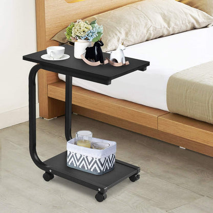 Tangkula Versatile C Table - Black Snack & Coffee Tray for Living Room