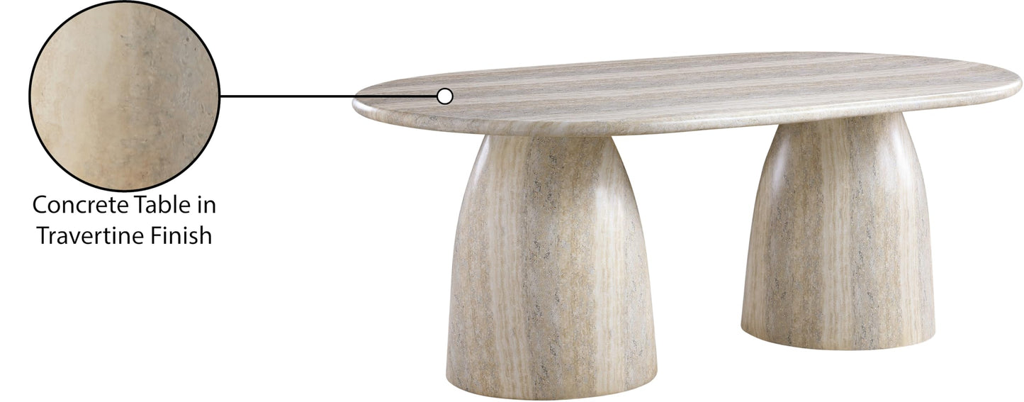 Meridian Furniture 702Travertine-T Cosenza Collection Art Deco 78" Indoor/Outdoor Concrete Dining Table with Travertine Finish, 78" W x 44.5" D x 30" H