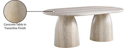 Meridian Furniture 702Travertine-T Cosenza Collection Art Deco 78" Indoor/Outdoor Concrete Dining Table with Travertine Finish, 78" W x 44.5" D x 30" H