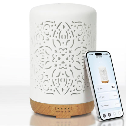 Earnest Living Essential Oil Diffuser White Ceramic Diffuser 100 ml Timers Night Lights and Auto Off Function Home Office Humidifier Aromatherapy Diffusers for Essential Oils