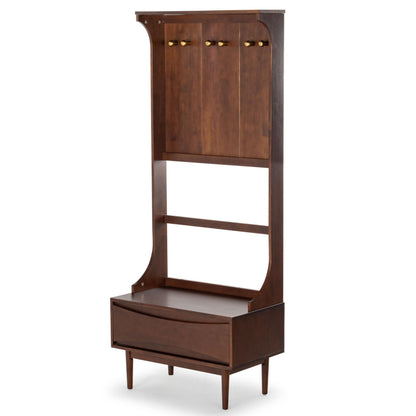 SAFAVIEH Couture Collection - Pitta Walnut & Gold Wood Hall Tree with Drawer and Coat Hooks, Entryway Storage Organizer (SFV4224A)