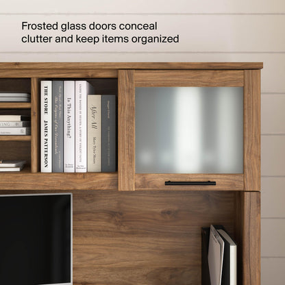 Bush Home 72-Inch Desk Hutch, Office Storage Organizer with Shelves, Cubbies and Frosted Glass Doors for Computer Desk, Home Office Furniture, Somerset Collection, Fresh Walnut