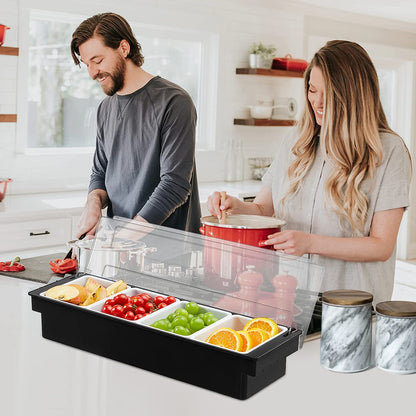 BEYLANG Ice Chilled Serving Tray Condiment Pots 6 Compartment Condiment Server Caddy (6 Compartments)