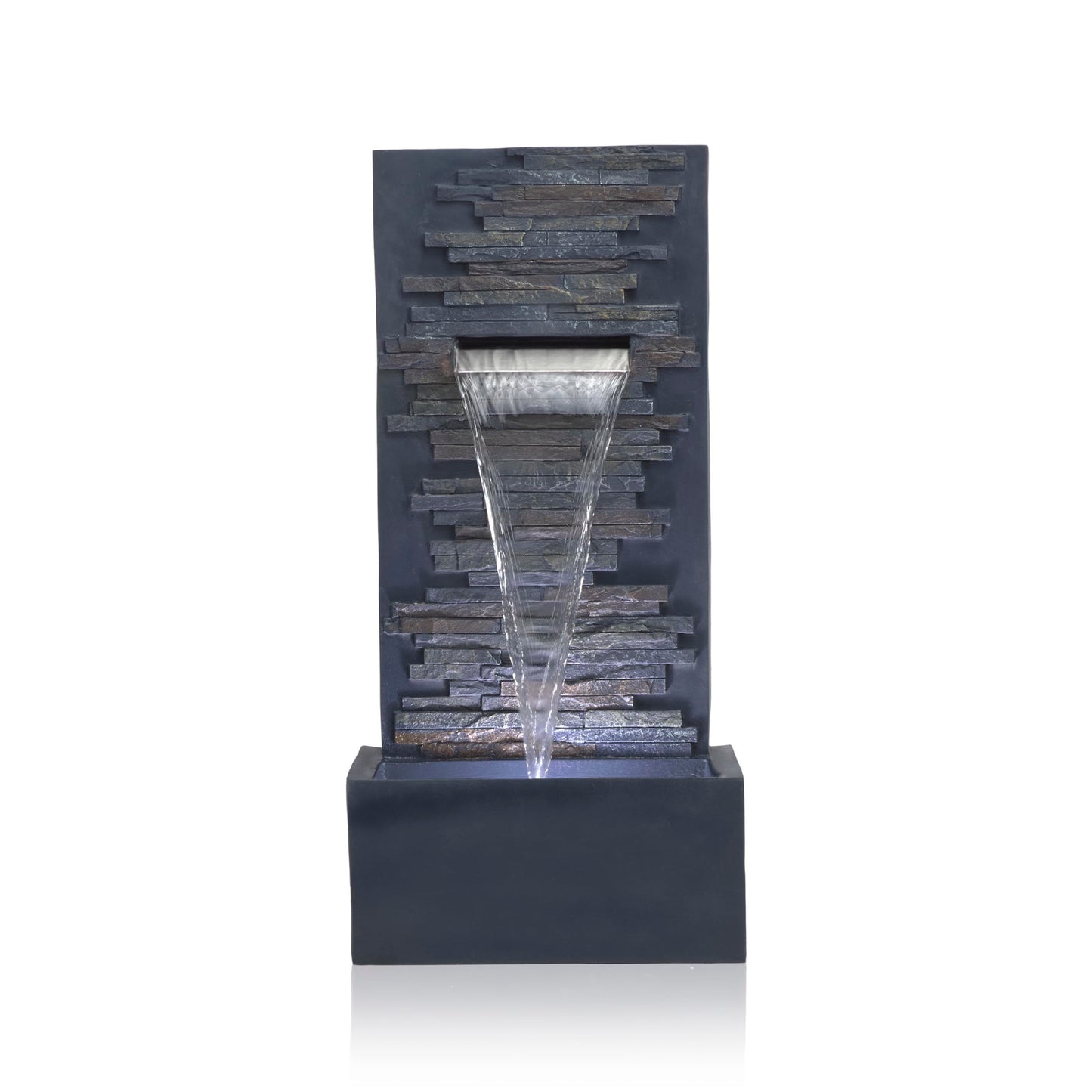 Alpine Corporation 32" Cascading Stone Wall Fountain with LED Lights – Outdoor Water Feature for Garden, Patio, Backyard & Home Decor, Gray