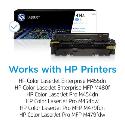 HP 414A Cyan Toner Cartridge | Works with HP Color LaserJet Enterprise M455dn, MFP M480f; HP Color LaserJet Pro M454 Series, MFP M479 Series | W2021A