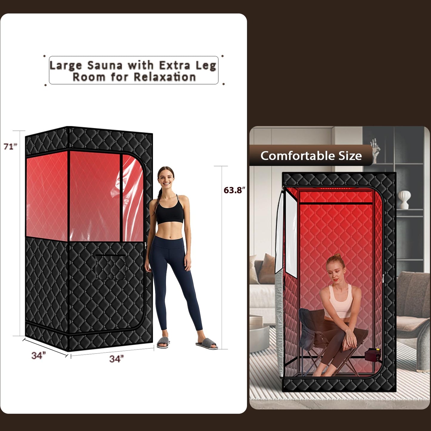 Smartmak Portable Sauna with Infrared 660nm Red Light Therapy Lamp for Home Relaxation, Personal Large Full Body Sauna Spa Tent, 1500W High Power Hot Air Saunas, Folding Chair Indoor Use, 130–150°F