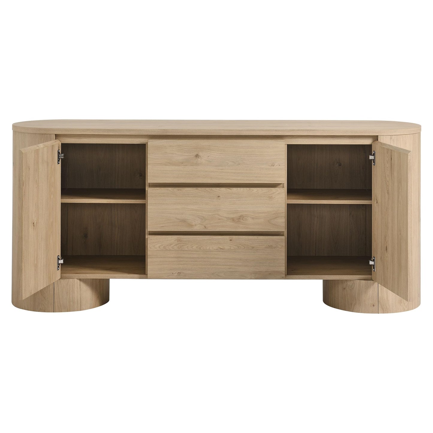 Modway Duval Oval Wood Grain 71 Inch Sideboard with Doors and Drawers in Hickory Frost