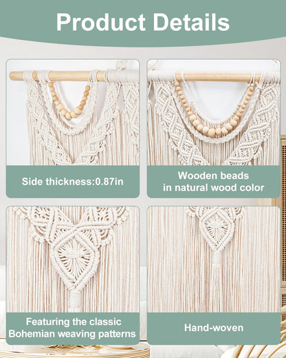 Gliterra Large Macrame Wall Hanging Handmade Boho Tapestry 43"x32" - Wall Art Decor for Living Room, Bedroom, Wedding (beige)