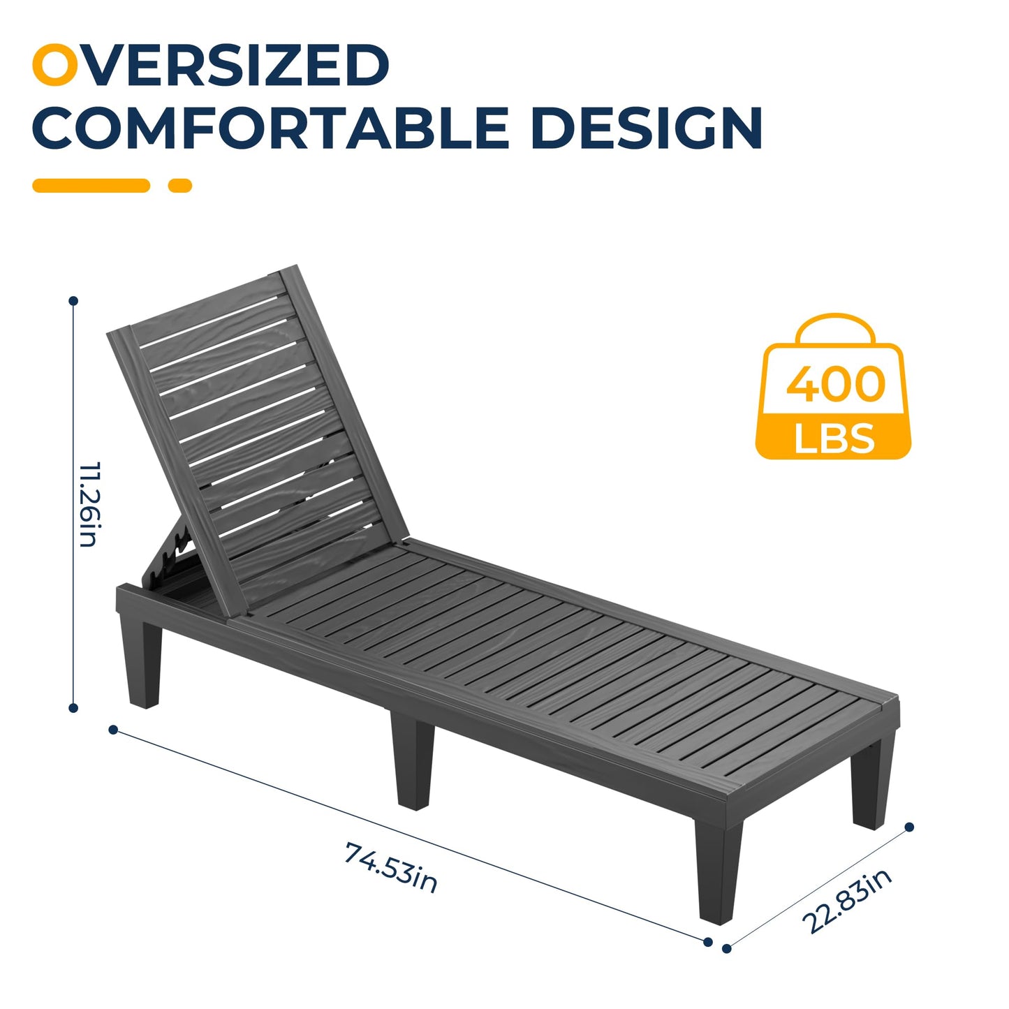 GGYI 3 Patio Lounge Chair,Resin Outdoor Chaise Lounge with Waterproof Design & Lightweight Frame,Premium Outdoor Lounge Chairs for Backyard, Poolside, Garden