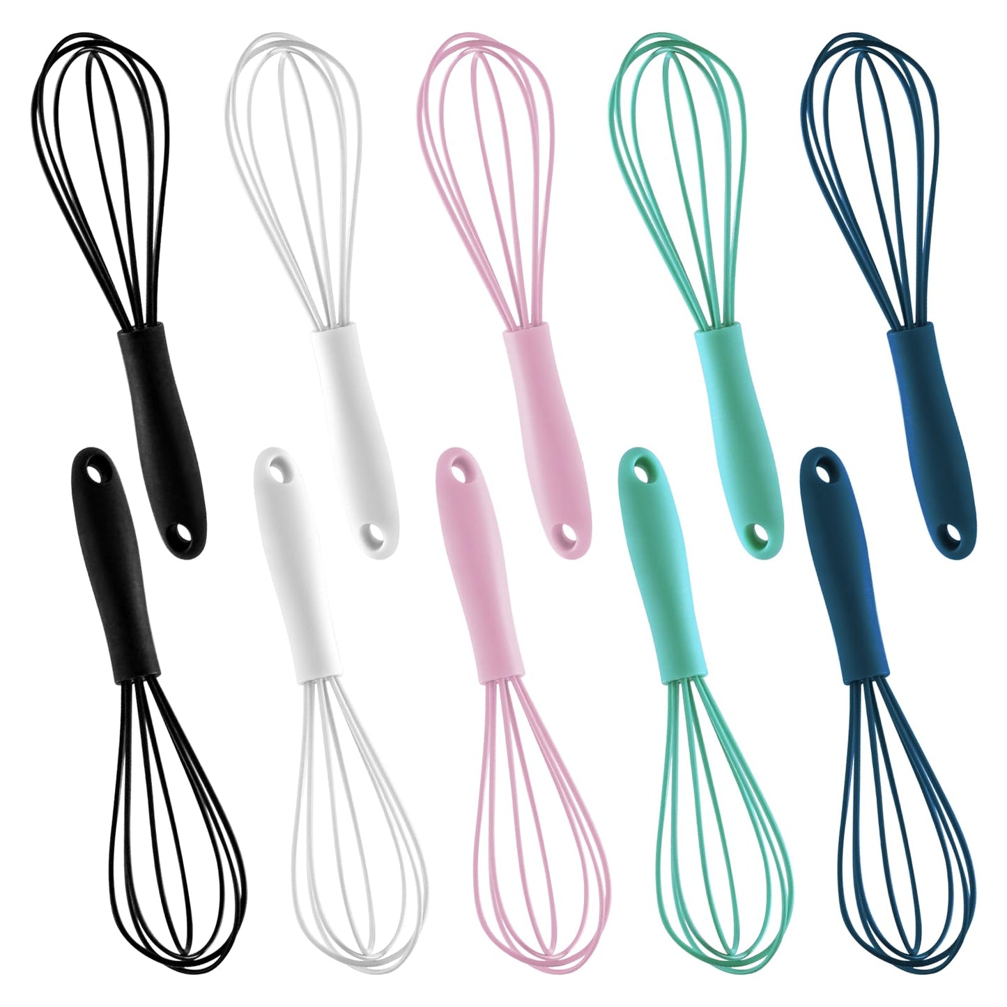 LAPXSNZD 10-Piece Mini Multicolor Silicone Whisks, Non-Stick, Heat-Resistant Up to 500°F, Perfect for Mixing, Whisking, Stirring, Baking