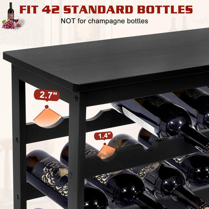 Bambition Bamboo Wine Rack Freestanding Floor, 7-Tier 42-Bottle Wine Storage Shelf with Table Top - Black