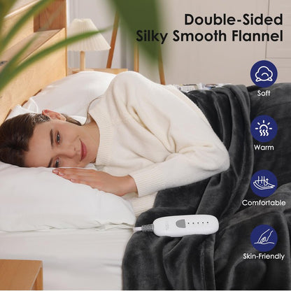 Heated Blanket Full Size Electric Blanket 72" X 84" with 5 Heating Level & 10 Hour Auto Off, Ultra-Warm Selected Flannel Heating Blanket for Adults, Machine Washable, Gifts for Grandma(Charcoal Grey)