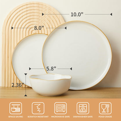 Pokini Extra Large Dinnerware Set for 12, 36 Pieces Ceramic Plates and Bowls Set, Kitchen Dish Set, Microwave & Dishwasher Safe Dishware, Ocean-Inspired Stoneware for Big Gatherings, White