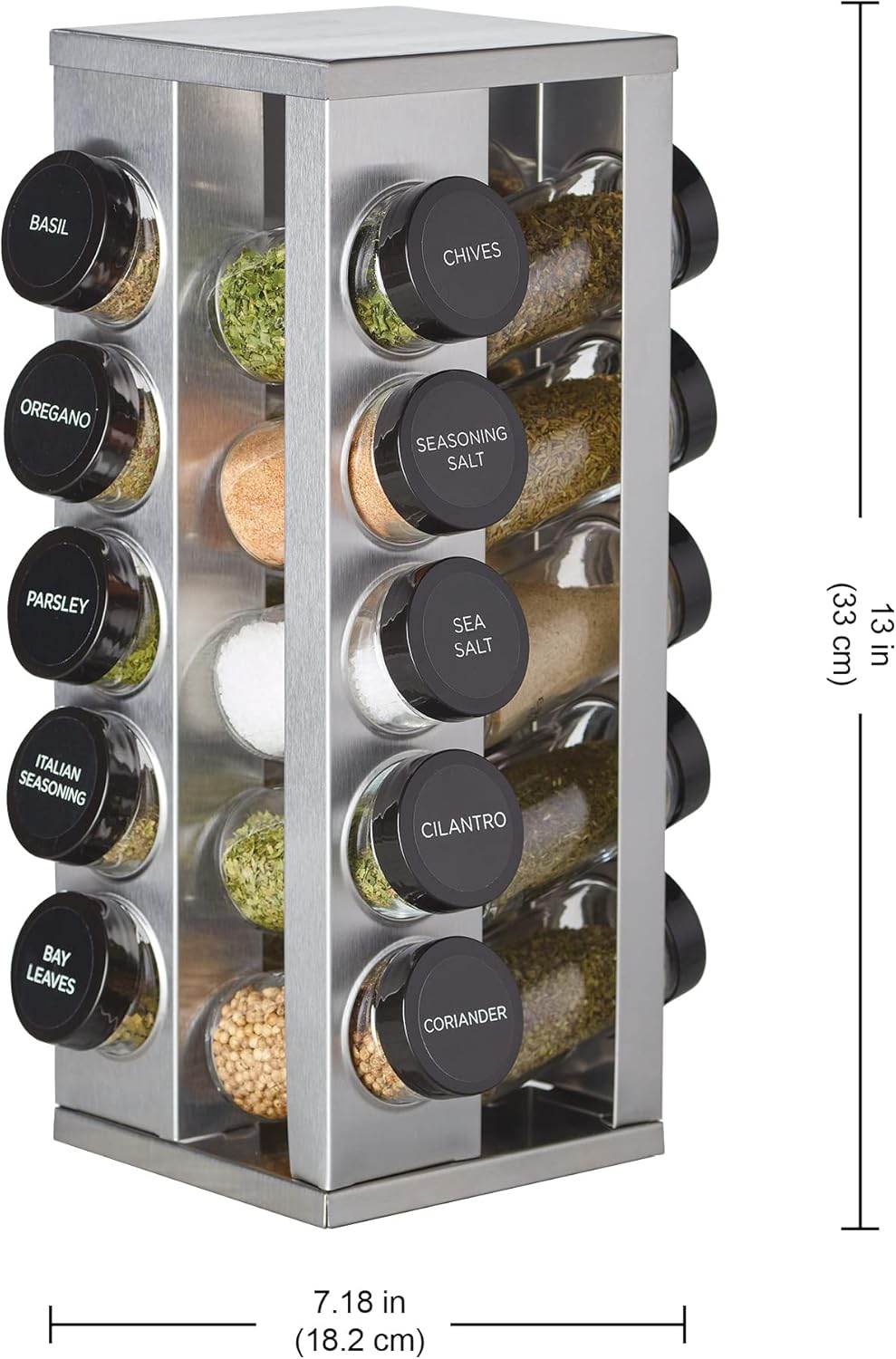 20 Countertop 5 Kamenstein Jar Heritage Revolving Spice Rack with Spices Included, Brushed Stainless Steel Rotating