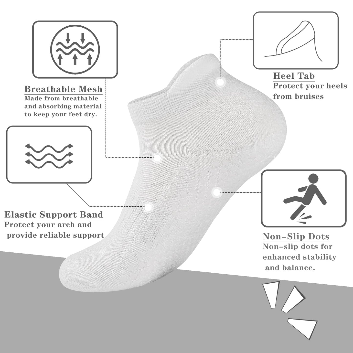 Grip Pilates Socks Non Slip Athletic Yoga Socks with Grips for Women Grippy socks for Hospital Workout Barre