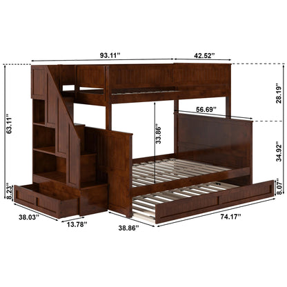AFI, Dover Twin Over Full Staircase Bunk Bed with Storage Drawer and Twin Trundle, Walnut