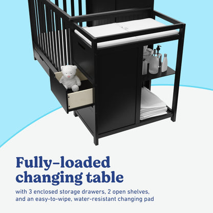 Graco Hadley 5-in-1 Convertible Crib & Changer – GREENGUARD Gold Certified, Fits Standard Crib Mattress, Converts to Toddler Bed and Full Bed, 4 Adjustable Mattress Heights (Black)