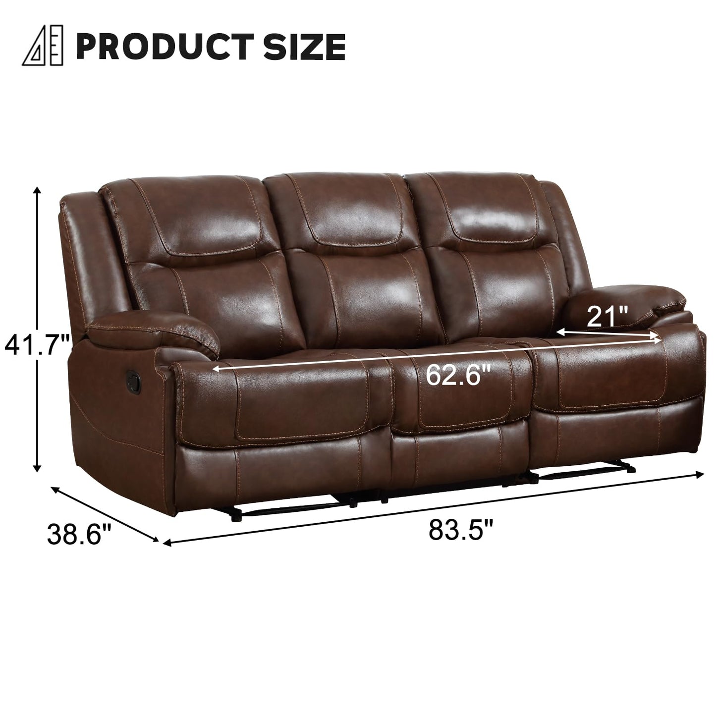 EBELLO Genuine Leather Recliner Manual 3 Seat Sofa Couch for Living Room, 3 Seater Reclining Sofa Chair with Headrest and Armrest, Modern Durable Home Furniture for Meeting Room, Vintage Brown