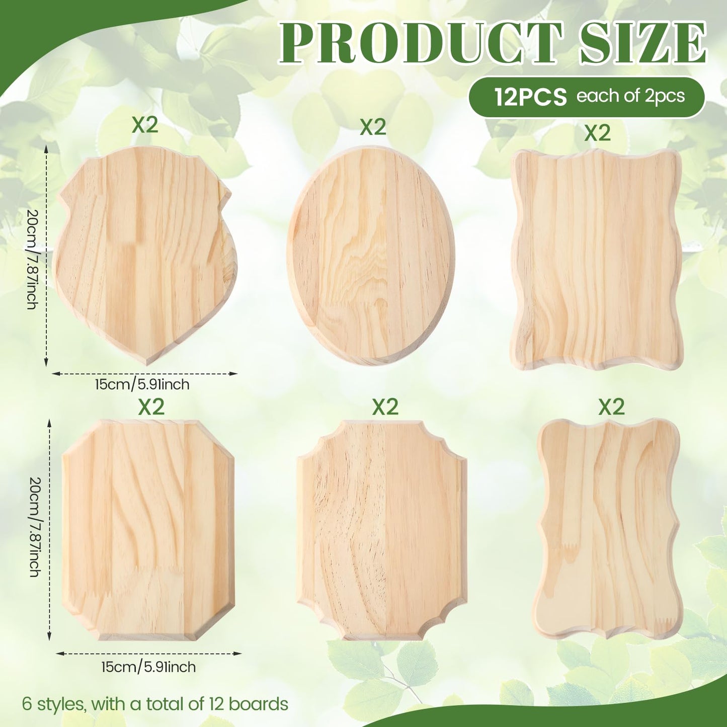 Yinkin 12 Pcs Blank Wooden Plaques for Crafts Unfinished Wood Signs for DIY Projects Hanging Signs, 6 Styles for Weddings Home Decor and Door Wall Art Activities Decoration(White)