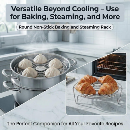 Round Steamer Rack 2 Pcs, 2.5mm Thick 304 Stainless Steel Cooking Trivet, 1.57 Inch High Legs Wire Stand for Air Fryer and Stockpot, Cooling Baking Roasting Insert (6.3 & 7.1 Inch)