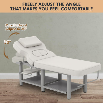 Heavy Duty Stationary Massage Table with Adjustable Backrest, Wide Spa Facial Bed with Metal Frame & PU Leather, Professional Massage Therapy Bed for Spa Salon Tattoo Physical Therapy Clinic (Gray)