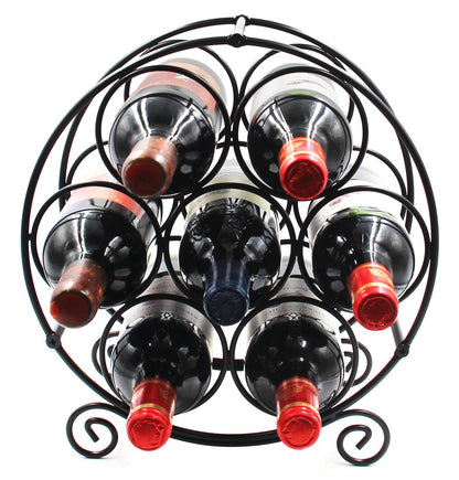 PAG 7 Bottles Freestanding Countertop Wine Rack, Metal Small Table Top Wine Rack, Drink Organizer Bottle Holder, Kitchen Organizers and Storage, Black