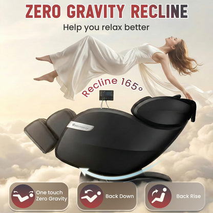 BestMassage Zero Gravity Recliner Chair, Full Body Heated Massage SL Extra Long Track Roller Chair with Bluetooth Connectivity 6 Manual Modes and 12 Automatic Modes (Black)
