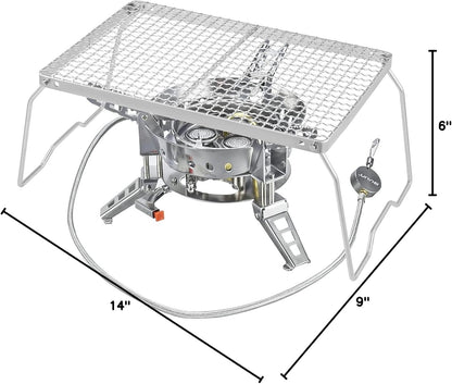 YETO Two Height Camping Grill Grate with Legs, 304 Stainless Steel Folding Campfire Grill for Outdoor Cooking