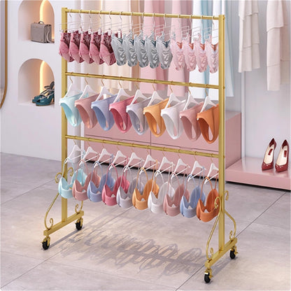Mobile Lingerie Bra Rack Swimsuit Organizer Hanger, Anti-Slip, Underwear Display Stand with Wheels, Commercial Clothing Store Shelf, for Shorts,Hats, Sock, 3 Tier(Black,80 * 40 * 1