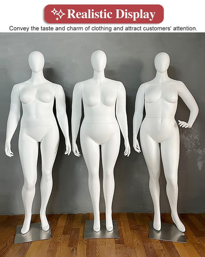 Plus Size Female Mannequin Dress Form ,Full Body Standing Dummy ,with Metal Base ,for Clothing Display, Tailoring, and Sales (Style1 )