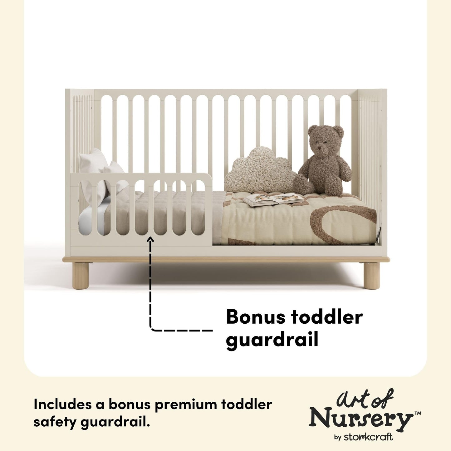 Storkcraft Sicily 3-in-1 Convertible Crib with Toddler Rail Included – GREENGUARD Gold Certified, 100% Solid Wood, Converts to Toddler Bed, Fits Standard Baby Crib Mattress (Frosted Oat and Driftwood)