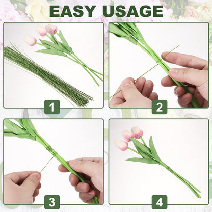 PATIKIL 200 Pcs 24 Gauge Floral Wire, 14 Inch Floral Stem Flower Paper Wrapped Wires for Flowers Crafts Bouquet Arrangement Supplies Wreath DIY Projects, White/Dark Green